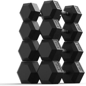 PAPABABE Dumbbell Set, Rubber Encased Home Gym Dumbbells, Weight Dumbbells for Women & Men, Hand Weights for Home Gym & Strength Training