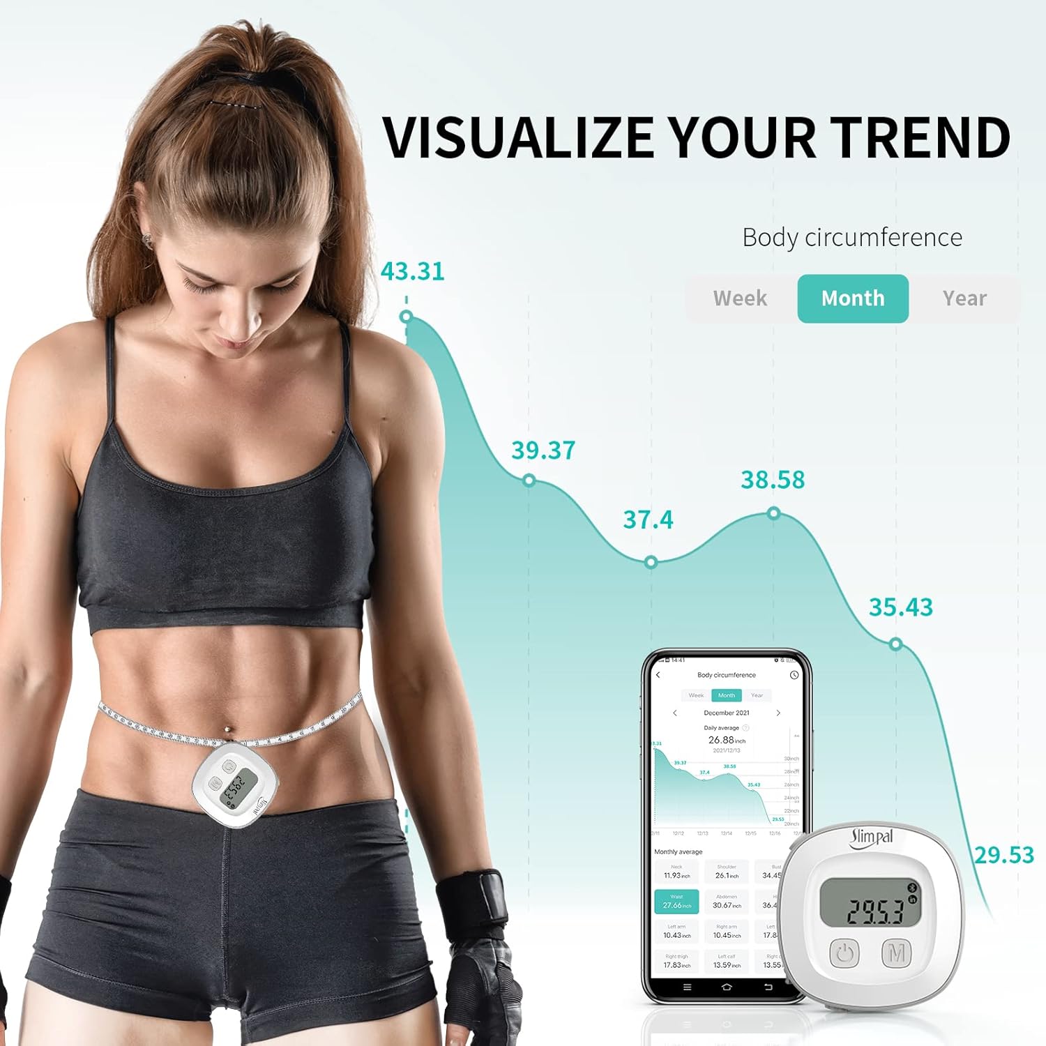 Slimpal Body Tape Measure with Case, Tool for Monitoring Body Fat, Measuring Tape for Body, Digital Smart Retractable Measuring Tape for Accurately Measuring BMI Fitness Body Shape and Weight-Loss - Image 5