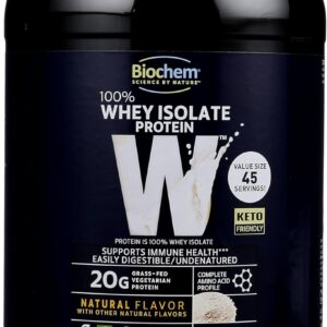 Biochem 100% Whey Isolate Protein – Natural Flavor – 20g of Protein – Pre & Post Workout – Meal Replacement – Keto-Friendly – Easily Digestible – Silky Smooth Taste – Easy to Mix (36.9 oz)