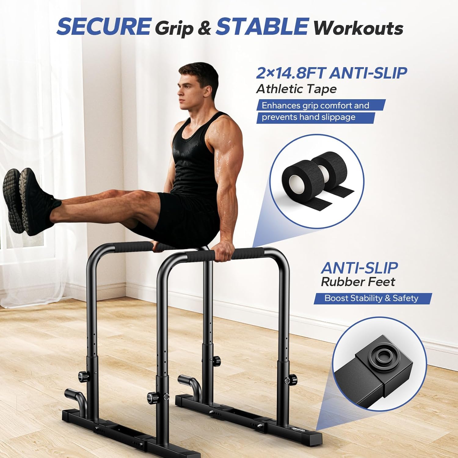 2026 Upgraded Dip Bars 880LBS Heavy Duty Dip Bar Station Height & Width Adjustable Parallettes Bars for Full Body Strength Training Push Up Bar for Beginners & Advanced Users - Image 7