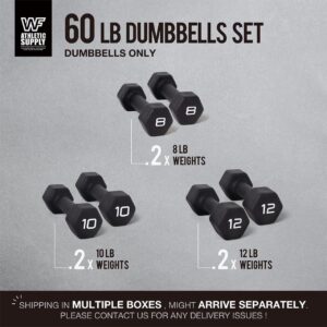 WF Athletic Supply Black Neoprene Dumbbell Set, Non-Slip & Hex Shape, Great for Muscle Toning, Strength Building & Weight Loss; Sizes, Dumbbells Only & w/Rack Options Available