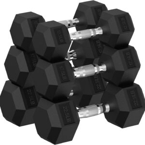 Hex Dumbbell 45-400 lb Set, Rubber Encased Exercise & Fitness Dumbbells for Home Gym, Non-Slip Handle Design for Secure & Comfortable Grip, Hand Weights for Strength Training