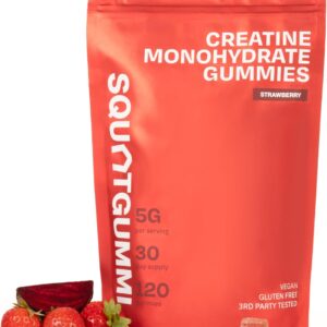 3rd Party Tested Creatine Gummies 5g per Serving, Creatine Monohydrate, Strength and Recovery, Vegan and Gluten Free, Strawberry, 120 Count (30 Day Supply), Made in USA