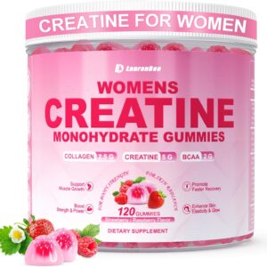 Creatine for Women, Creatine Monohydrate Gummies with Collagen, BCAA, L-Carnitine & Taurine, Strawberry Flavor, Energy Creatine Supplement for Muscle Strength, Energy Boost, Sugar Free, 120 Count