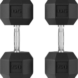 Rubber Coated Hex Dumbbell Weight Set with Chrome Handle | Multiple Sizes (35/40/45/50 Lbs Pairs) | Hand Weight for Muscle Toning, Strength Building & Full Body Workout