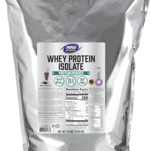 NOW Foods Sports Nutrition, Whey Protein Isolate, 25 g With BCAAs, Creamy Chocolate Powder, 10-Pound