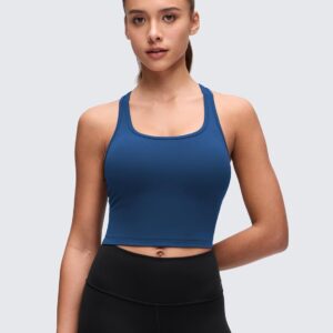 CRZ YOGA Butterluxe Racerback Crop Tank Tops for Women – Padded Y-Back Longline Sports Bras Scoop Neck Workout Yoga