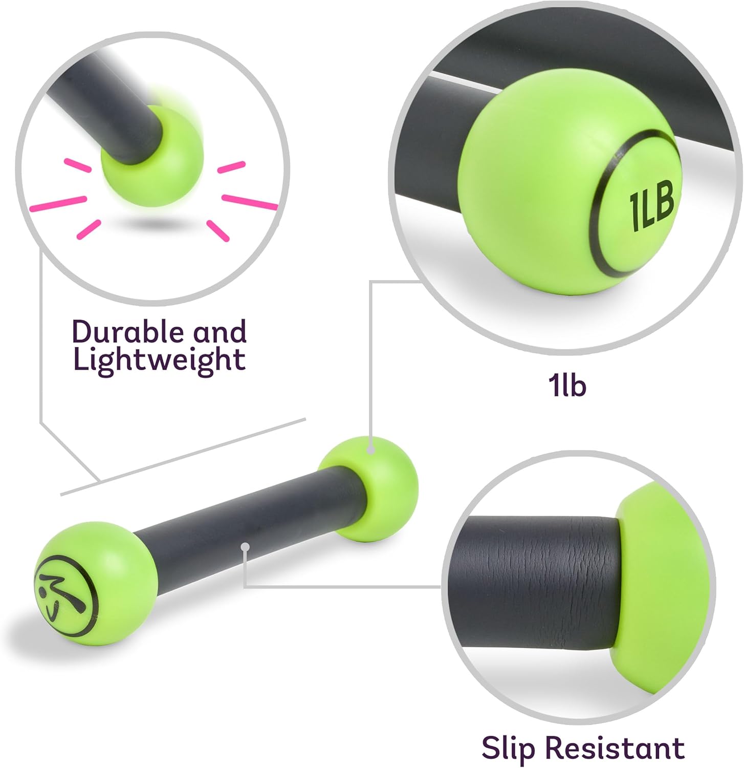 Zumba Toning Sticks 1 lb Weights Set of 2, 1 Pound Hand Weights for Women, Dumbbell Weight Set, Durable and Light 1 Pound Weights Set of 2 - Image 4