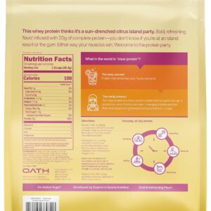 Oath Nutrition Clear Whey Isolate Protein Powder, Sunrise Passion Punch, 20g Complete Protein per Serving, No Added Sugar, Grass-Fed, 18 Servings