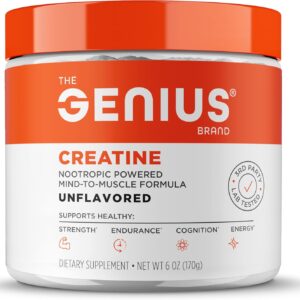 The Genius Brand Genius Creatine – Creatine Monohydrate Powder for Active Lifestyles – Endurance, Strength, Brain Performance & Muscle Health Support – Mind-to-Muscle Formula – Unflavored – 6 oz