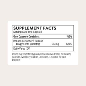 THORNE – Iron Bisglycinate – 25 mg Iron Supplement for Enhanced Absorption Without Gastrointestinal Side Effects* – NSF Certified for Sport – Gluten-Free – 60 Servings