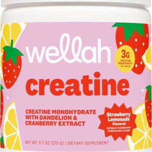 Wellah Creatine for Women – Creatine Monohydrate with Dandelion & Cranberry Extract (50 Servings, Strawberry Lemonade)