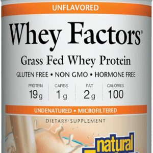 Whey Factors by Natural Factors, Grass Fed Whey Protein Concentrate, Aids Muscle Development and Immune Health, Unflavored, 2 lb