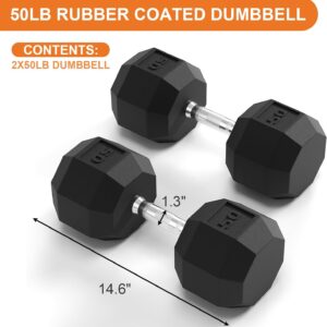 Rubber Coated Hex Dumbbell Weight Set with Chrome Handle | Multiple Sizes (35/40/45/50 Lbs Pairs) | Hand Weight for Muscle Toning, Strength Building & Full Body Workout