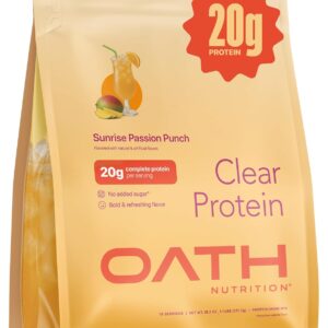 Oath Nutrition Clear Whey Isolate Protein Powder, Sunrise Passion Punch, 20g Complete Protein per Serving, No Added Sugar, Grass-Fed, 18 Servings