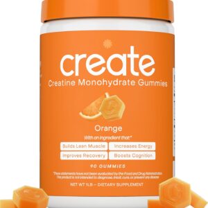 Create Creatine Monohydrate Gummies for Men & Women, Boost Focus, Strength, and Endurance, Anti-Melting Formula, Vegan, Gluten-Free, Non-GMO, 1.5g of Creatine per Gummy (Orange)