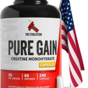 Creatine Monohydrate Capsules – 750mg Capsule for Men & Women – 60 Serving – Pure Micronized Creatine for Strength, Fitness & Sport – 240 Count, Gluten Free Nutritional Supplement