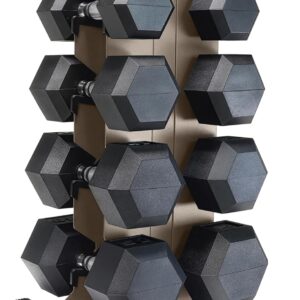 CAP Barbell Rubber Coated Hex Dumbbell Set with Vertical Rack | 100-300 lbs Free Weights Dumbbells Set for Home Gym | Multiple Options