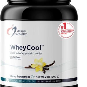 Designs for Health WheyCool – Grass Fed Whey Protein Powder Supplement with 22g Protein, May Support Athletes, Muscles + Energy – Non-GMO + Gluten-Free, Vanilla (30 Servings / 900g)