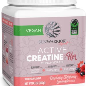 Sunwarrior Creatine for Women Monohydrate Powder Micronized Pre Workout Recovery Supplement Support Muscle Building Strength Training Cognition | Vegan and Easily Mixes 50 Servings, Raspberry Lemonade