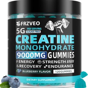 Creatine Monohydrate Gummies 9000mg for Men & Women, Potent Creatine Supplement 5g Chewables Creatine Per Serving, Pre-Workout Gummies for Enhanced Strength, Energy & Muscle Growth – 120 Count