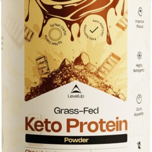 LevelUp 𝗪𝗜𝗡𝗡𝗘𝗥 – 𝗕𝗘𝗦𝗧 𝗞𝗘𝗧𝗢 𝗣𝗥𝗢𝗧𝗘𝗜𝗡 Grass-fed Collagen Protein Powder, C8 MCT Oil, Whey Protein Isolate, Irish Butter, Ketogenic Protein Shake Supplement (Chocolate Cream)