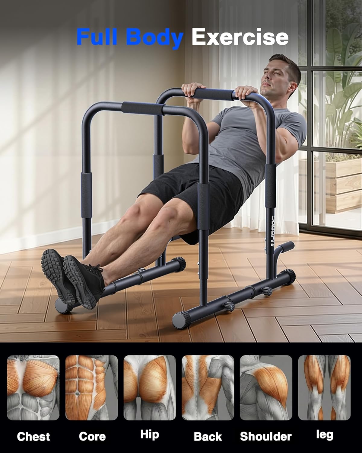 2026 Upgrade 2-in-1 Dip Bar Station - Dip Bars & Push Up Bars Adjustable Calisthenics Equipment with 420LB Bolt Washer Stable Design Dual Inner Connectors for Home Strength Training - Image 3