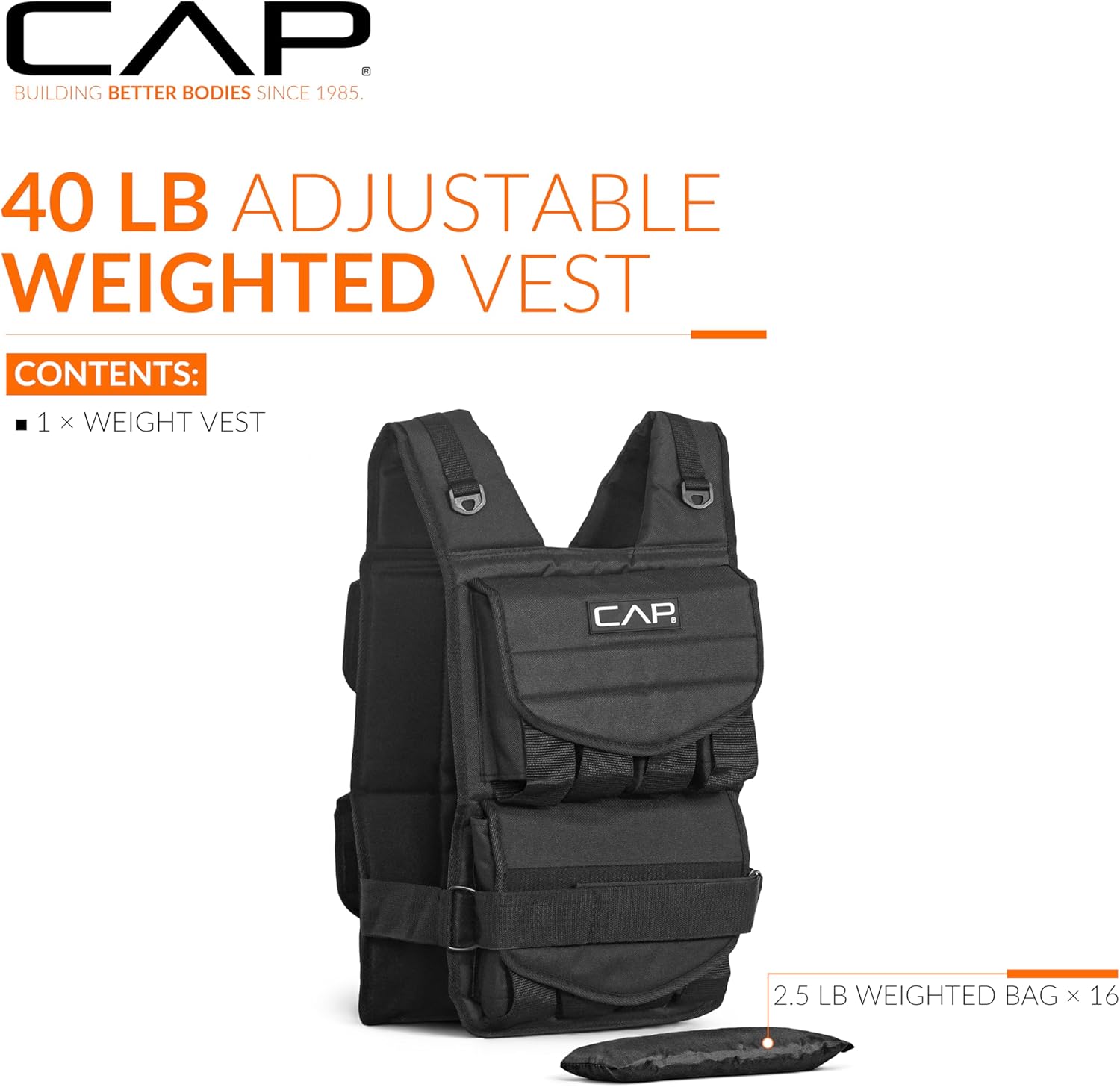 CAP Barbell Adjustable Weighted Vest | 20-150 lbs | Heavy-Duty Workout Vest with Removable Iron Weights for Strength Training, Cardio, Running, and Calisthenics - Image 2