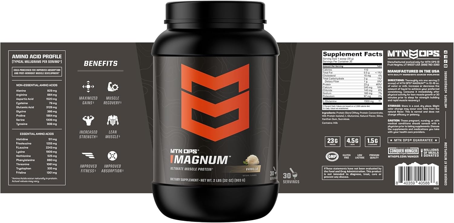 MTN OPS Magnum Vanilla Protein Powder, 23g of Whey Isolate Protein & Milk Protein with BCAAs, Zero Sugar & Gluten Free, 30-Servings - Image 8