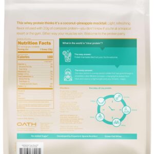 Oath Nutrition Clear Whey Isolate Protein Powder, Coconut Colada, 20g Complete Protein per Serving, No Added Sugar, Grass-Fed, 21 Servings