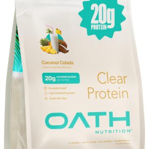 Oath Nutrition Clear Whey Isolate Protein Powder, Coconut Colada, 20g Complete Protein per Serving, No Added Sugar, Grass-Fed, 21 Servings