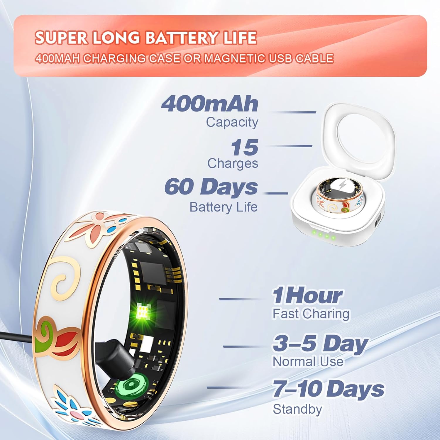 Smart Ring for Women Men Fitness Tracker with Heart Rate, Blood Oxygen, Blood Pressure, Sleep Monitoring, Step Counting, IP68 Waterproof, No Subscription Fee (Enamel Color, #7) - Image 7