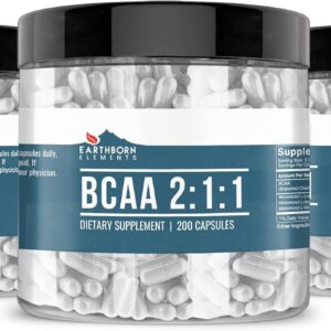 Earthborn Elements BCAA, 200 Capsules, Pure & Undiluted, No Additives