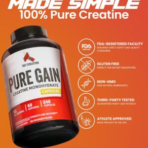 Creatine Monohydrate Capsules – 750mg Capsule for Men & Women – 60 Serving – Pure Micronized Creatine for Strength, Fitness & Sport – 240 Count, Gluten Free Nutritional Supplement