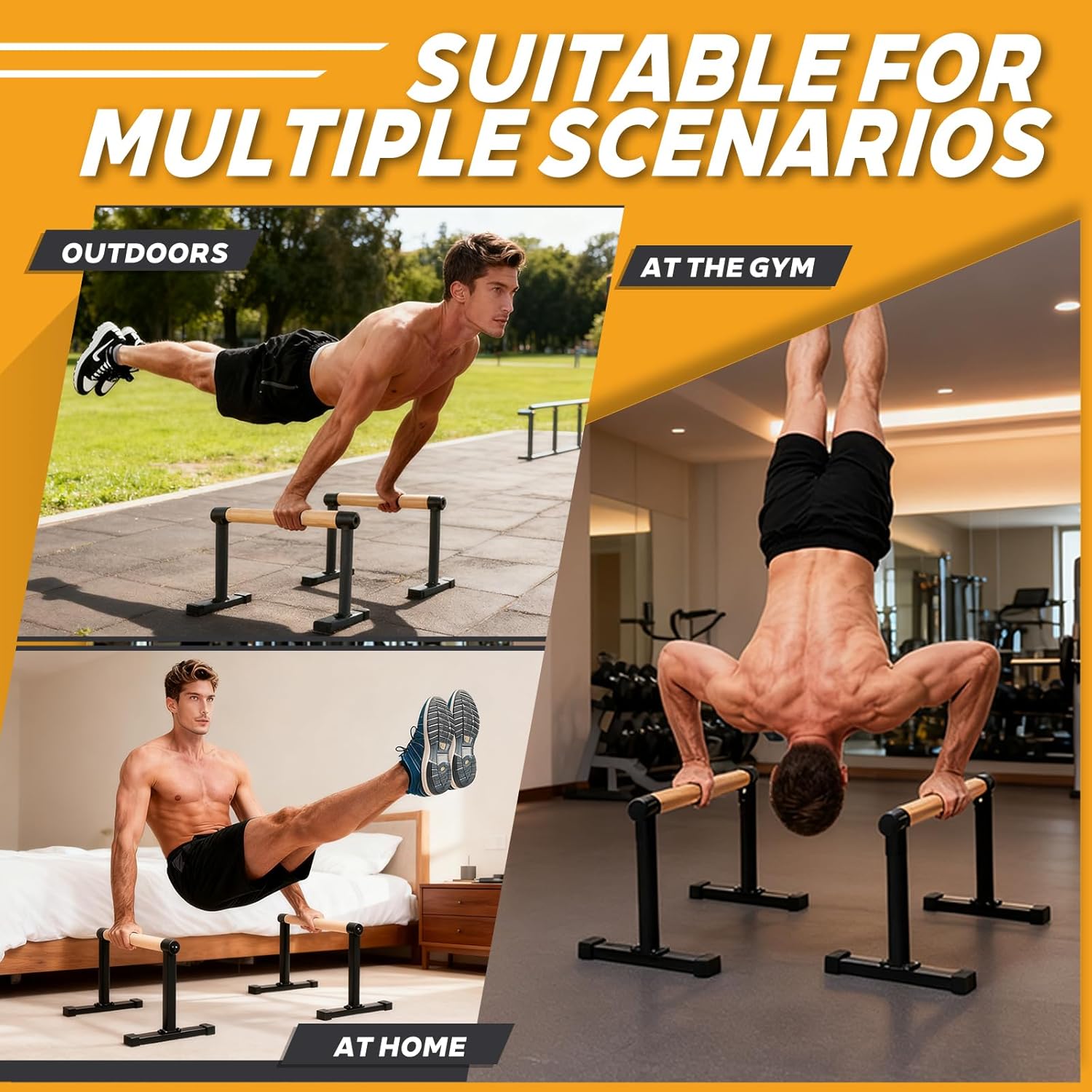 Wooden Parallel Bars 20" Length 12" Height,Dip Bar with Thick Beech Handles, Push-up stands for Handstand, L-Sit, Gymnastics, Strength Training Home Gym,Anti-slip Mats, Easy to Install,700lbs - Image 6
