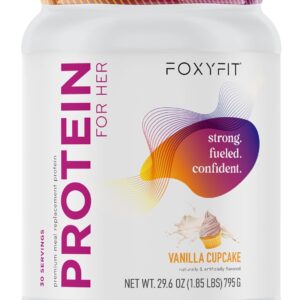 FoxyFit Protein for Her, Vanilla Cupcake Whey Protein Powder with CLA and Biotin for a Healthy Glow (1.85 lbs)