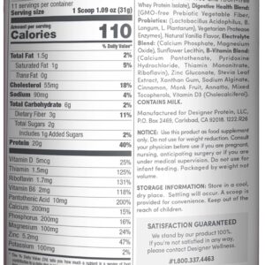Designer Wellness, Designer Whey, Natural Whey Protein Powder with Probiotics, Fiber, and Key B-Vitamins for Energy, Gluten-Free, French Vanilla, 12oz