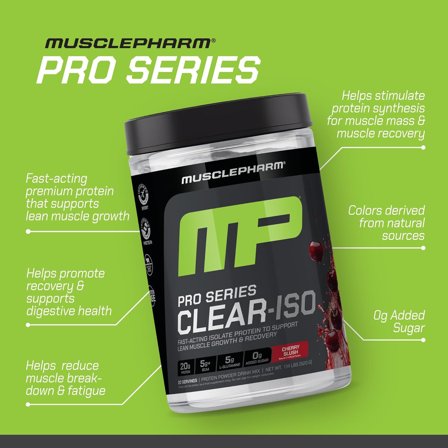 Muscle Pharm Pro Series Clear-ISO a Whey Protein Isolate Powder a Cherry Slush (20 Servings) - Image 3