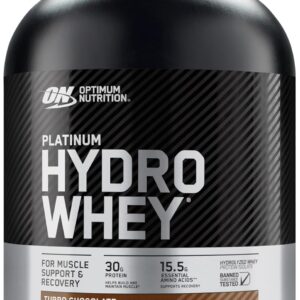 Optimum Nutrition Platinum Hydrowhey Protein Powder, 100% Hydrolyzed Whey Protein Isolate Powder, Flavor: Turbo Chocolate, 40 Servings, 3.61 Pounds (Packaging May Vary)