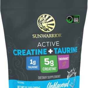 Creatine Monohydrate Powder Taurine Supplement, 5g Creatine Monohydrate 1g Taurine per Serving | Vegan Muscle Strength, Endurance & Recovery Support, Clean Performance Formula | 60 Servings Unflavored