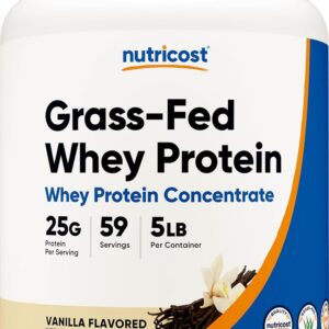 Nutricost Grass-Fed Whey Protein Concentrate (Vanilla) 5LBS – Undenatured, Non-GMO, Gluten Free, Natural Flavors