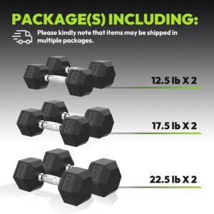Hex Dumbbell 45-400 lb Set, Rubber Encased Exercise & Fitness Dumbbells for Home Gym, Non-Slip Handle Design for Secure & Comfortable Grip, Hand Weights for Strength Training