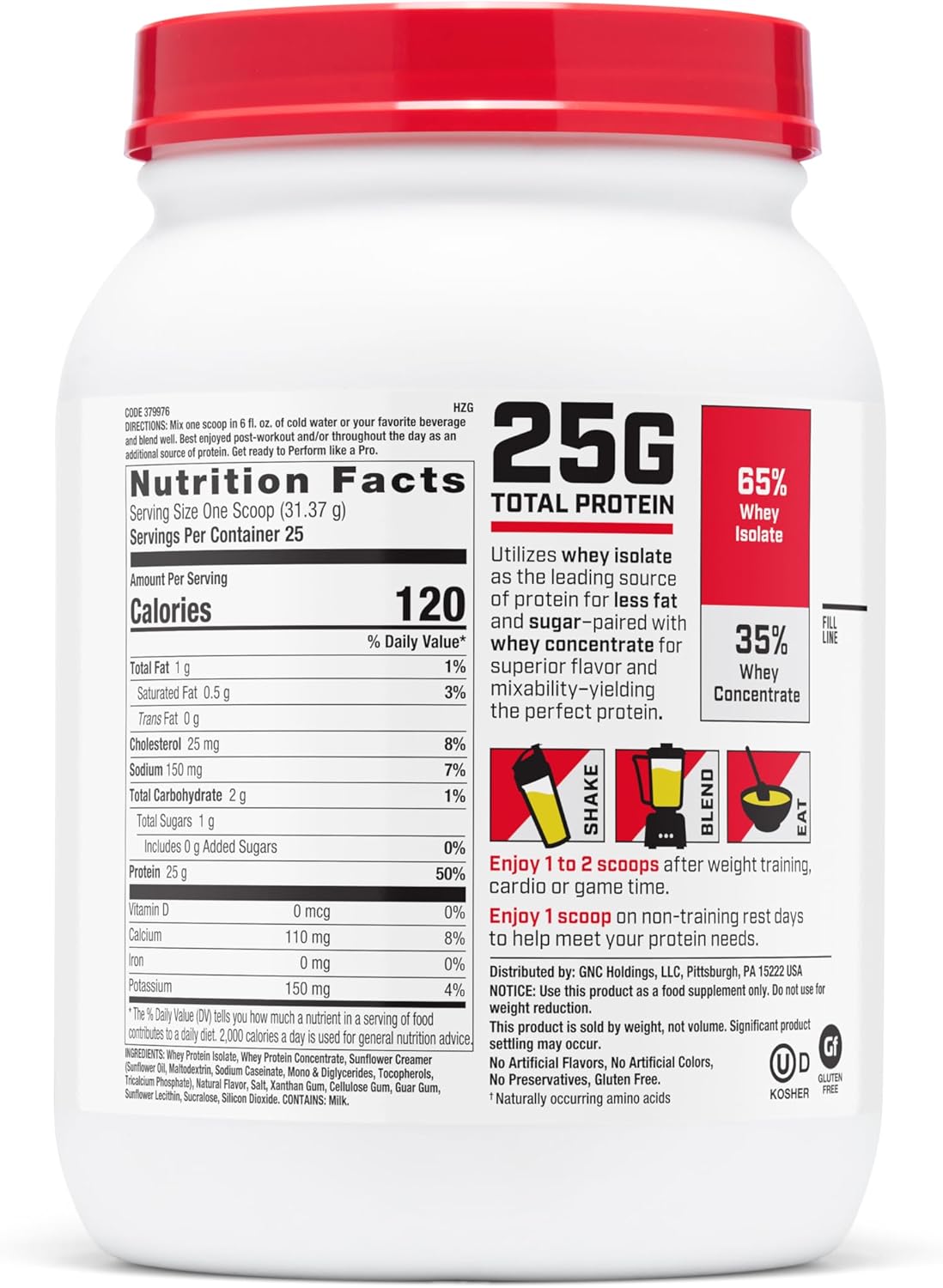 GNC Pro Performance 100% Whey Protein Powder, Fast Absorbing Protein, Muscle Strength and Recovery, Banana Cream, 25 Servings - Image 2