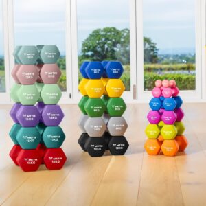 METIS Neoprene Hex Dumbbells [1LB – 35LBS] | Premium Set of Hand Weights For Home & Gym Workouts | Non Slip Free Weights with Hex Design for Strength Training Fitness Yoga and Aerobics