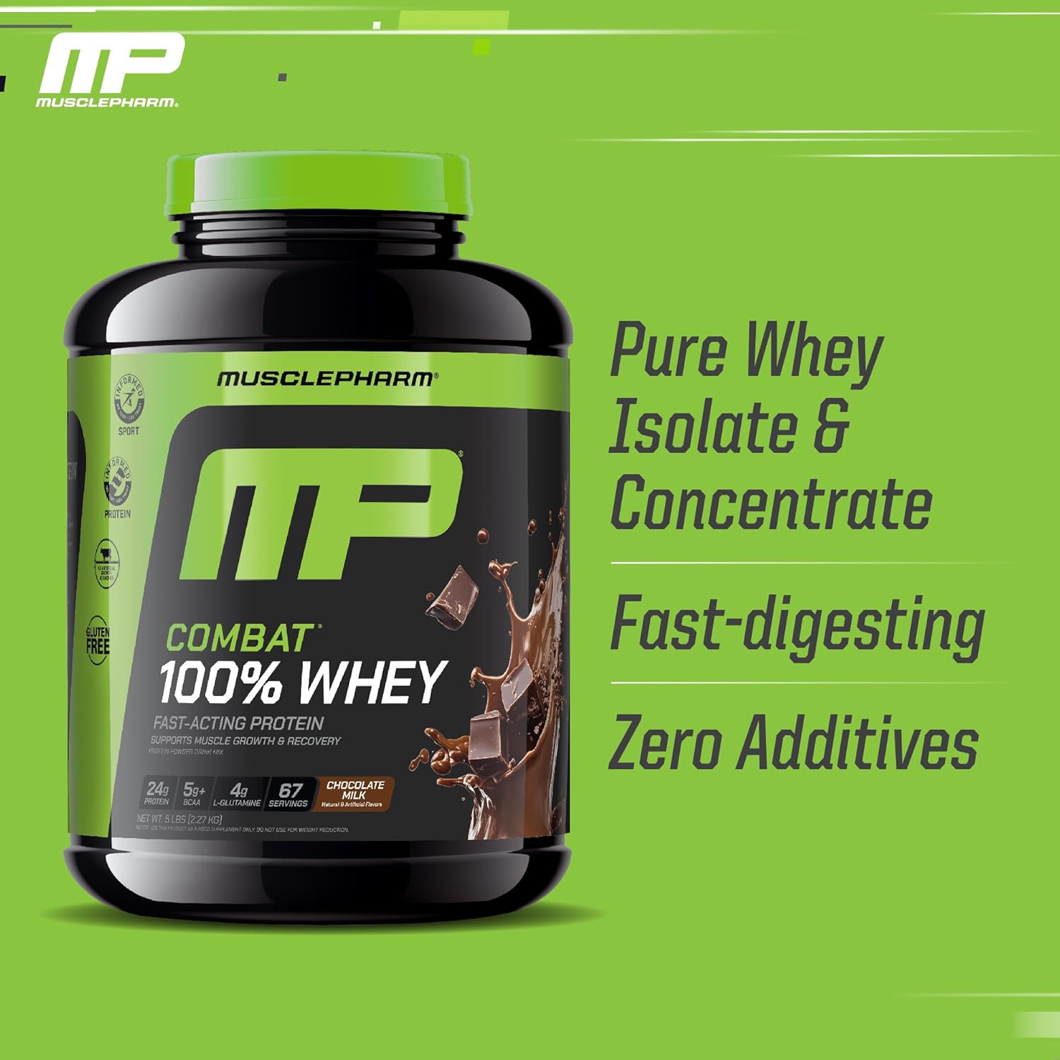 MusclePharm Combat 100% Whey Protein Powder, Chocolate Milk, Fast Recovery & Muscle Gain with Whey Isolate, High Protein Powder for Women & Men, Gluten Free, 5lb, 67 Servings - Image 4