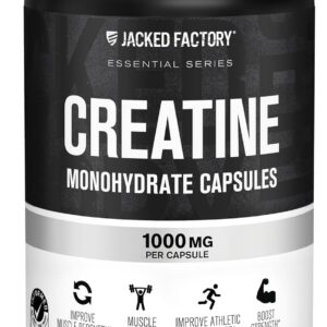 Jacked Factory Creatine Monohydrate Capsules – Creatine Pills for Muscle Growth, Increased Strength, Enhanced Energy Output and Improved Athletic Performance – 150 Capsules
