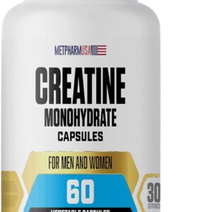 Creatine Monohydrate Capsules, 1000 mg, 60 Vegetable Capsules, 30 Servings, for Men and Women