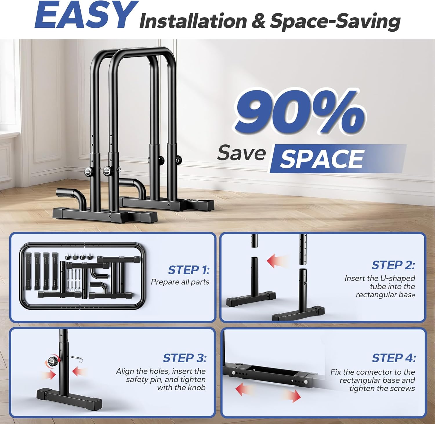 2026 Upgraded Dip Bars 880LBS Heavy Duty Dip Bar Station Height & Width Adjustable Parallettes Bars for Full Body Strength Training Push Up Bar for Beginners & Advanced Users - Image 9