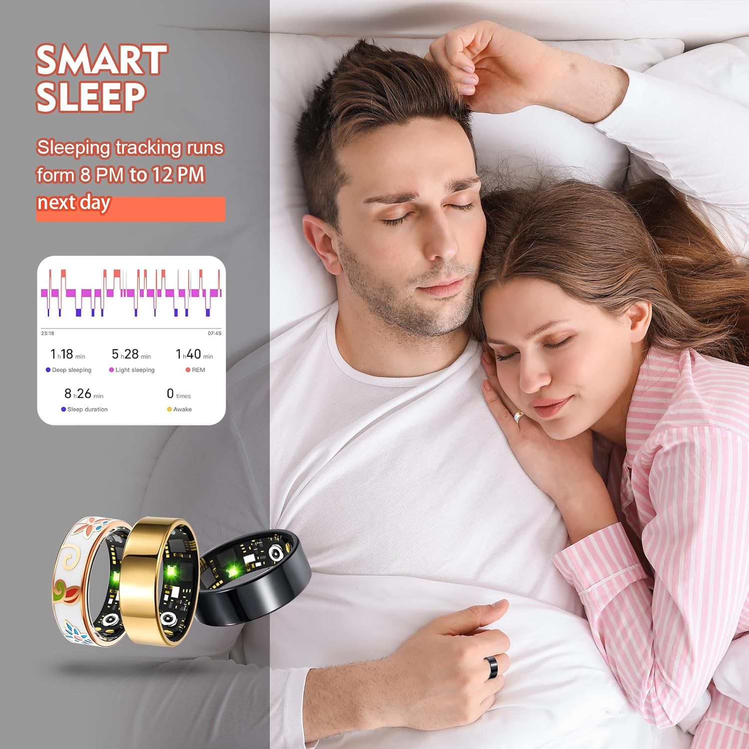 Smart Ring for Women Men Fitness Tracker with Heart Rate, Blood Oxygen, Blood Pressure, Sleep Monitoring, Step Counting, IP68 Waterproof, No Subscription Fee (Enamel Color, #7) - Image 6