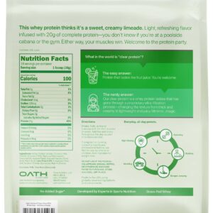 Oath Nutrition Clear Whey Isolate Protein Powder, Brazilian Limeade, 20g Complete Protein per Serving, No Added Sugar, Grass-Fed, 18 Servings